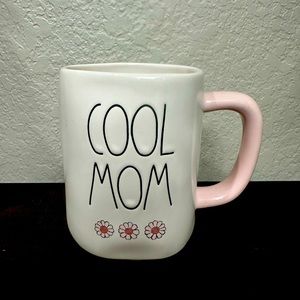 Rae Dunn cool mom coffee mug cup pink handle with flowers.